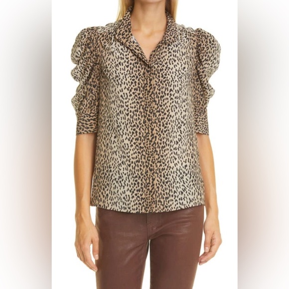 Frame Gillian Leopard-Print Silk Chiffon Blouse Size Medium (6-8) - Picture 10 of 16